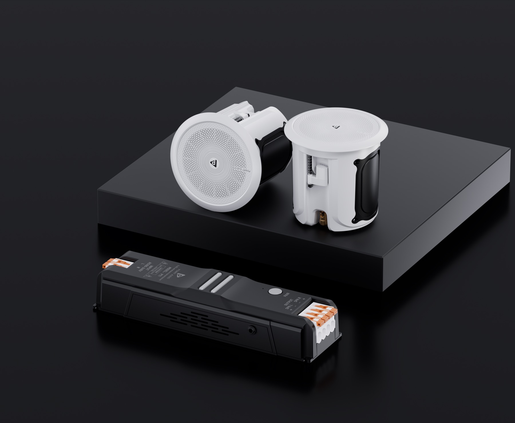POWRT PT1 background music set with in-ceiling speakers